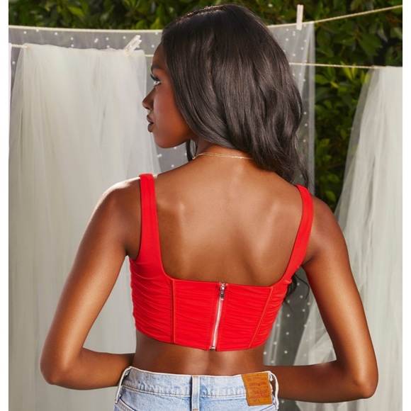 Oh Polly Wild Card Ruched Mesh Corset Crop Top - Picture 7 of 12